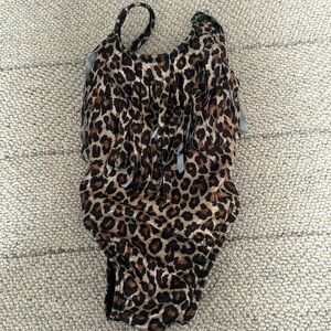 Random Hearts girls “brown leopard foil” bathing suit with fringes size 18 mo